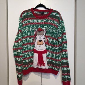 Blizzard Bay Ugly Cute Christmas Sweater Llama W/Winter Hat Size XL Green Red